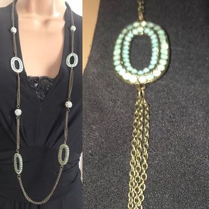 Crystal & Blue/Green Beads Necklace